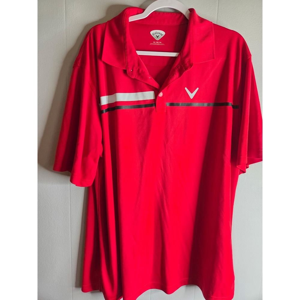 Callaway Mens XXL Red Striped Short Sleeve Golf Polo Shirt Performance Pique
